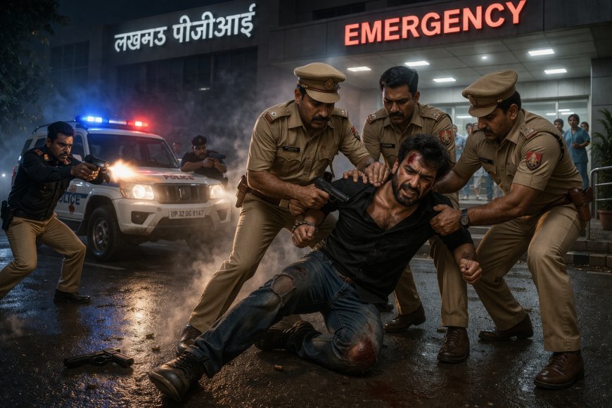 लखनऊ पीजीआई में पुलिस और बदमाशों के बीच मुठभेड़, कुख्यात लुटेरा गिरफ्तार
