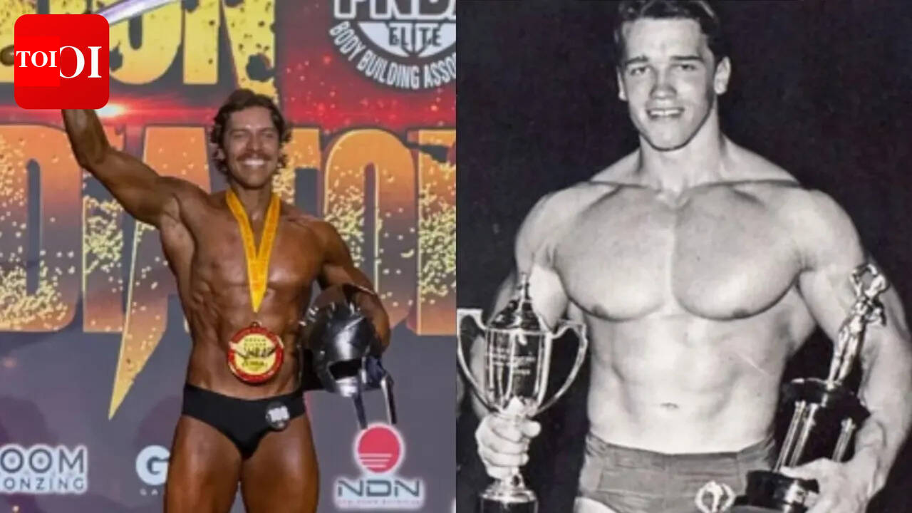 Arnold Schwarzenegger’s son Joseph Baena wins INBA Iron Gladiator title.