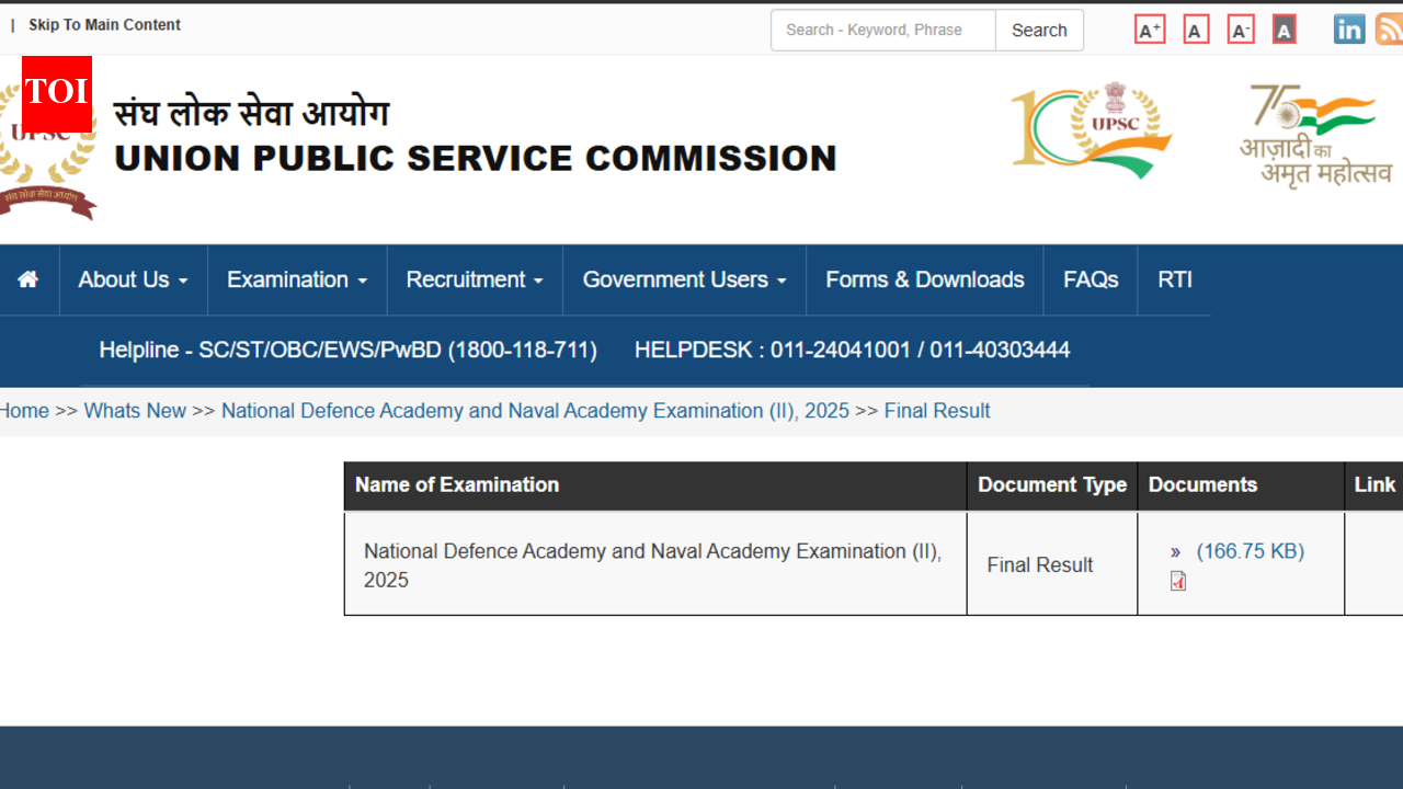 UPSC NDA 2 Final Result 2025 Released at upsc.gov.in; 742 candidates qualify: Direct link to download merit list is here