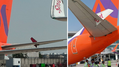 Delhi airport accident: Taxiing SpiceJet plane collides with stationary Akasa plane at IGI. india news