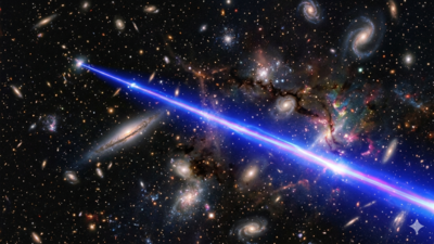 Astronomers detect mega-laser beam signal from 8 billion light years away.