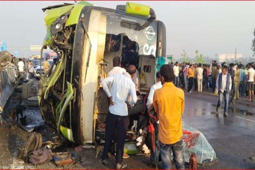 नींद बनी मौत की वजह…उन्नाव में डिवाइडर से टकराकर पलटी बस, चीख-पुकार के बीच 1 की मौत, 22 घायल