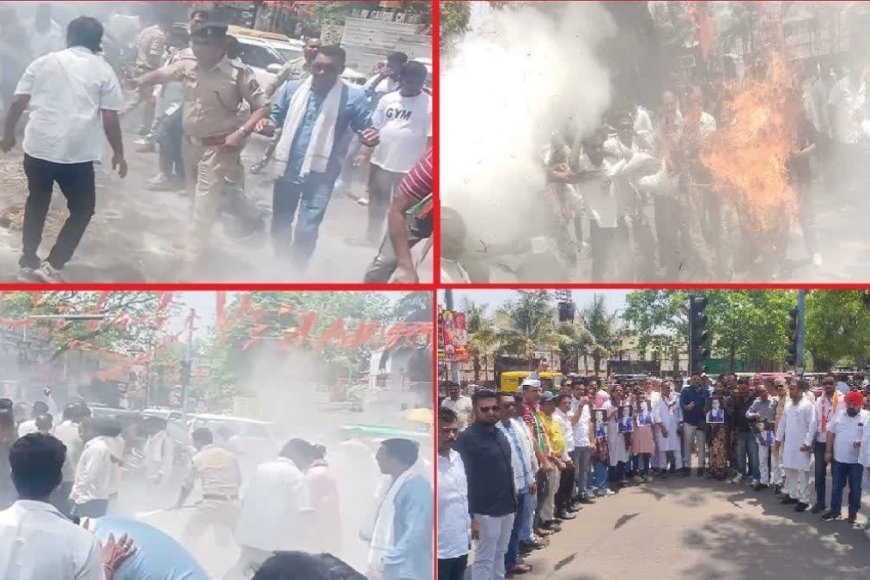 कौशांबी में हिमंत बिस्वा सरमा का पुतला फूंकने पहुंचे कांग्रेसियों की पुलिस से हाथापाई।