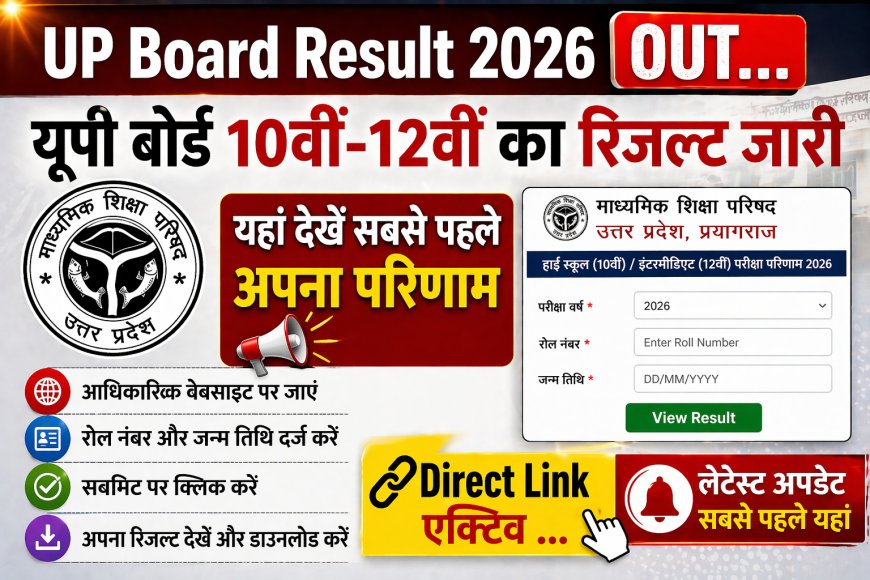 यूपी बोर्ड रिजल्ट 2026 आउट… यूपी बोर्ड 10वीं-12वीं का रिजल्ट जारी, सबसे पहले यहां देखें अपना रिजल्ट – डायरेक्ट लिंक सक्रिय