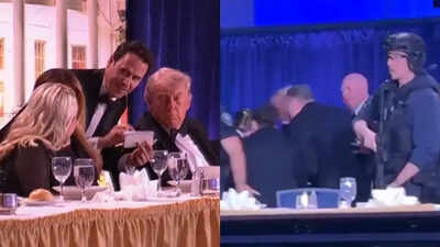 Watch: After hearing gunshots at the White House press dinner, Donald Trump hid when security personnel ran to remove him.