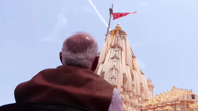 WATCH: The sky above Somnath comes alive as Indian Air Force’s Suryakiran aerobatic team performs spectacular manoeuvres. india news