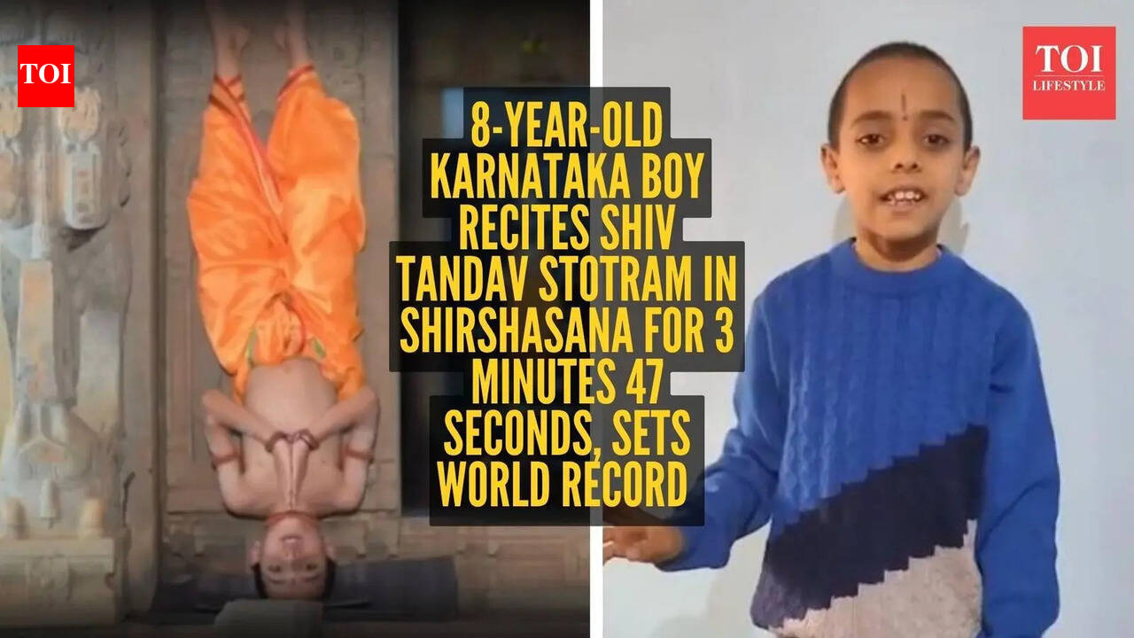 Om N. Karnataka boy: Video: 8-year-old boy from Karnataka recites Shiva Tandava Stotra in Shirshasana for 3 minutes 47 seconds, creates world record