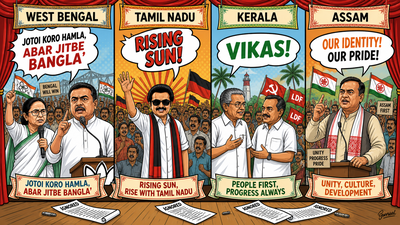 Mantra of power: How slogans set the tone in Bengal, Tamil Nadu, Kerala, Assam elections. india news