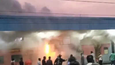 Empty coach of train catches fire at Nampally station in Hyderabad