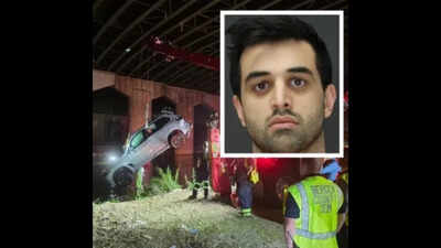 BMW falls into river in horrific car accident in New Jersey; The Indian-origin driver was arrested after fleeing the scene on foot.